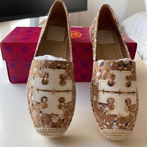 NEW IN BOX TORY BURCH WOMEN'S INES CANVAS ESPADRILLES IN NEW IVORY SIZE 6.5